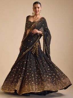 Odette - Black Georgette Embellished Semi Stitched Lehenga and Choli with Dupatta