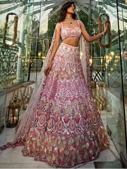 Odette - Pink Georgette Embellished Semi Stitched Lehenga and Choli with Dupatta