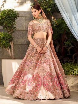 Odette - Peach Silk Blend Embellished Semi Stitched Lehenga and Choli with Dupatta