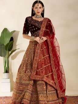 DESIGN ELEMENTS - Heavy Embroidered Silk Lehenga and Choli with Dupatta