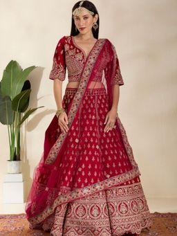 DESIGN ELEMENTS - Heavy Embroidered Silk Lehenga and Choli with Dupatta