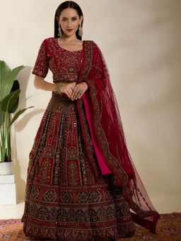 DESIGN ELEMENTS - Pink Heavy Embroidered Silk Lehenga and Choli with Dupatta