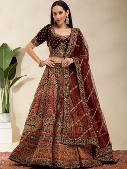DESIGN ELEMENTS - Multi-Color Heavy Embroidered Silk Lehenga and Choli with Dupatta