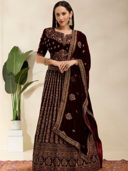 DESIGN ELEMENTS - Black Heavy Embroidered Silk Lehenga and Choli with Dupatta
