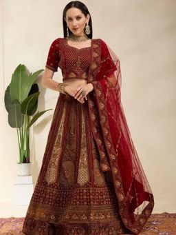 DESIGN ELEMENTS - Heavy Embroidered Silk Lehenga and Choli with Dupatta