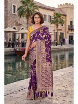 Monjolika Fashion - Purple Banarasi Soft Silk Blend Zari Woven Saree with Unstitched Blouse