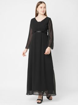 MISH - Black Solid Fit and Flare Maxi Dress