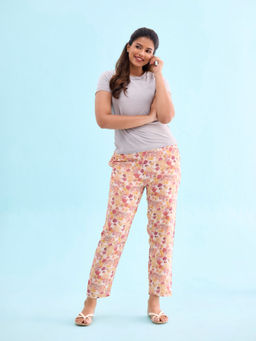 Go Colors - Womens Floral Printed Peach Viscose Pyjama
