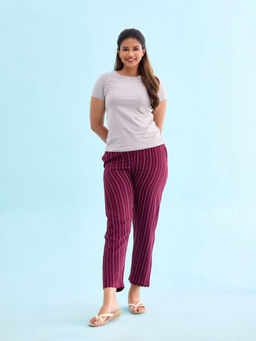 Go Colors - Womens Stripes Maroon Viscose Pyjama