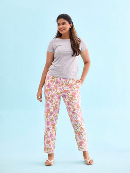 Go Colors - Womens Floral Printed Pink Viscose Pyjama