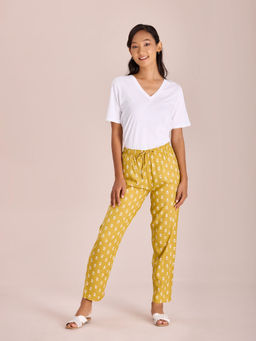 Go Colors - Womens Printed Mustard Viscose Pyjama