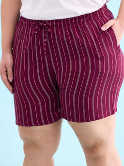 Go Colors - Womens Stripes Wine Viscose Shorts