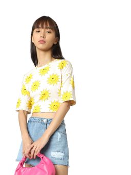 ONLY - Women Printed Beige & Yellow T-Shirt