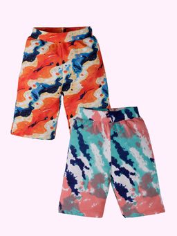 KiddoPanti - Multi-Color Girls All Over Printed Knee Length Cycling Shorts (Pack of 2)