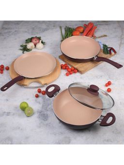 Wonderchef - Milano Non Stick Cookware 4 Piece Set, Burgundy Kadhai- 2 L, Fry Pan- 1.3 L
