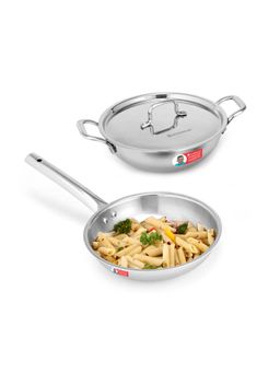 Wonderchef - Venice Triply Stainless Steel 3 Pc Cookware Set Fry pan- 1 L, Kadhai- 2.5 L