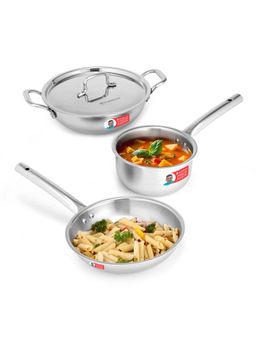 Wonderchef - Venice Triply 4 Pc Cookware Set Fry Pan - 1.4 L, Sauce Pan- 1.6 L, Kadhai- 2.5 L
