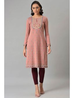 W - Peach Printed Winter Kurta