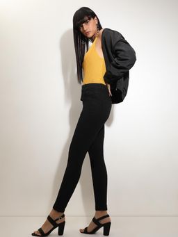 VERO MODA - Black High Rise Double Button Slim Jeans