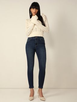 VERO MODA - Blue High Rise Double Button Slim Jeans