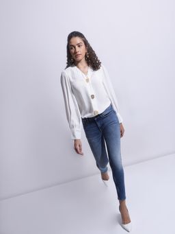 VERO MODA - Blue Mid Rise Distressed Skinny Fit Jeans