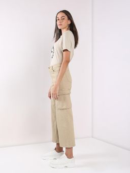VERO MODA - Beige High Rise Wide Leg Cargo Jeans