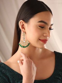 Priyaasi - Floral Green Kundan Drop Earrings