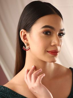 Priyaasi - Cone Shape Dual Wear Pink Bead Earrings