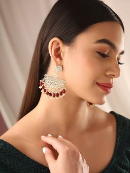 Priyaasi - Maroon Beads Kundan Chandbali Earrings