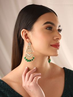 Priyaasi - Floral Temple Shape Green Kundan Earrings