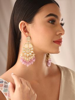 Priyaasi - Lavender Beads Floral Kundan Pearl Earrings