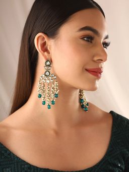 Priyaasi - Green Kundan Pearl Drop Earrings