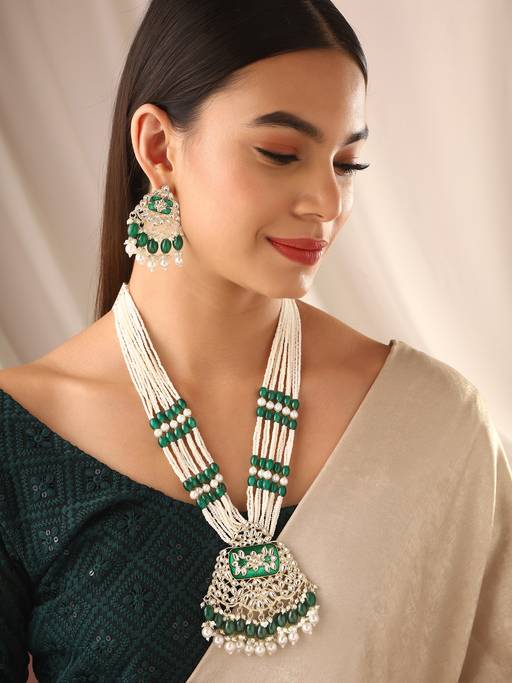 pearl kundan kundan jewellery with green beads