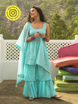 Gulaal - Sinikka Blue Kurta-sharara (Set of 3)