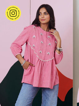 Gulaal - Pakhi Pink Mirror Embroidered Top