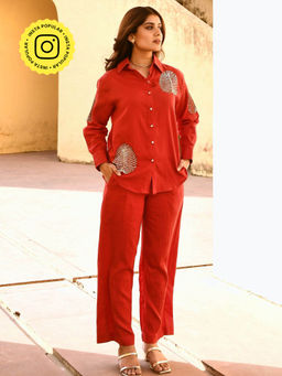 Gulaal - Diyu Sequin Embroidered Red Co-Ord (Set of 2)