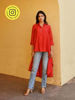 Gulaal - Crimson Asymmetrical Top