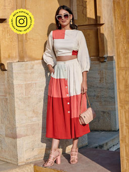 Gulaal - Coral Patch Skirt Co-Ord (Set of 2)