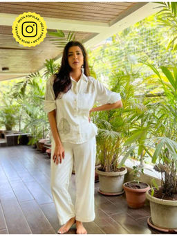 Gulaal - Diyu Sequin Embroidered White Co-ord Set (Set of 2)