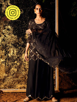 Gulaal - Vihari Sequin Kurta with Palazzo & Dupatta Black (Set of 3)