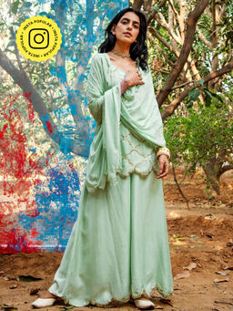 Gulaal - Rati Sequin Kurta with Palazzo & Dupatta Green (Set of 3)