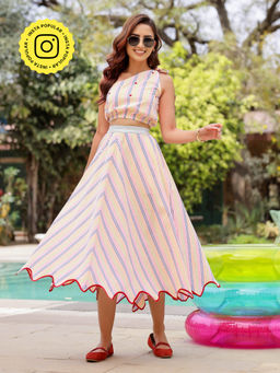 Gulaal - Stripe One Shoulder Top with A-Line Skirt (Set of 2)