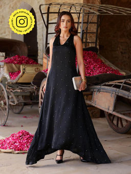 Gulaal - Black Sequin Satin Maxi Dress