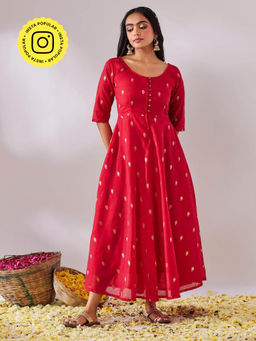 Gulaal - Tulsi Red Banarasi Fit & Flare Maxi Dress