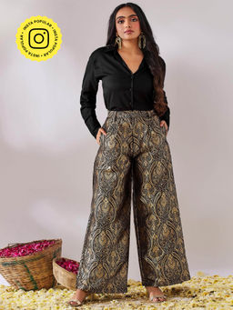 Gulaal - Prayag Black Plain Shirt With Handwoven Brocade Pant (Set of 2)