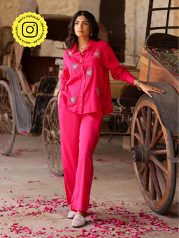 Gulaal - Hot Pink Evil Eye Embroidered Co-Ord (Set of 2)