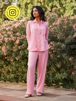 Gulaal - Pink Evil Eye Embroidered Co-Ord (Set of 2)