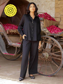 Gulaal - Black Hand Embroidered Evil Eye Shirt And Pant (Set of 2)