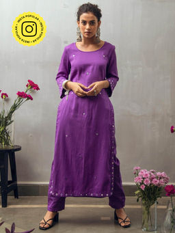 Gulaal - Chitra Purple High Slit Kurta with Pant (Set of 2)