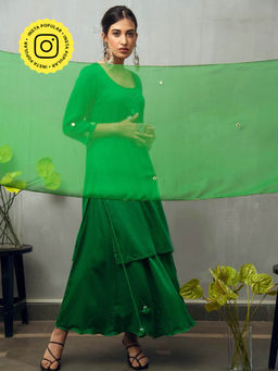 Gulaal - Green Sumadhya Kurta with Skirt and Dupatta (Set of 3)